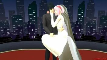 Sakura's Wedding Part 1 Anime Hentai Netorare Newlyweds take Pictures with Eyes Covered a. Wife Silly Husband